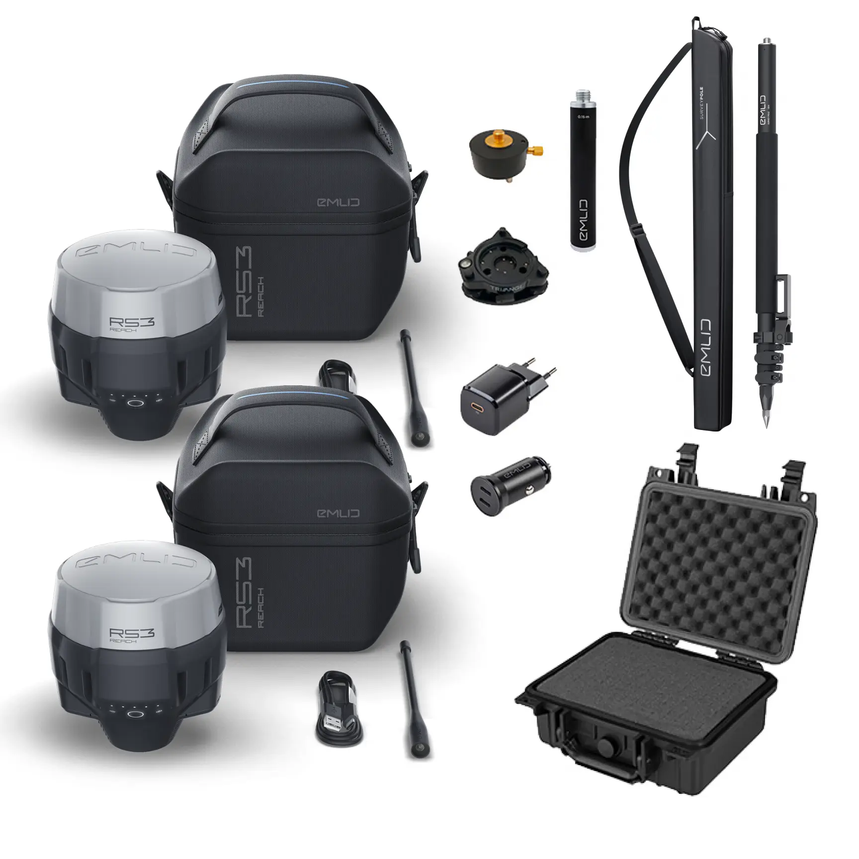 kit pivot mobile avec centrale inertielle, 2 reach RS3 d'Emlid et ses accessoires