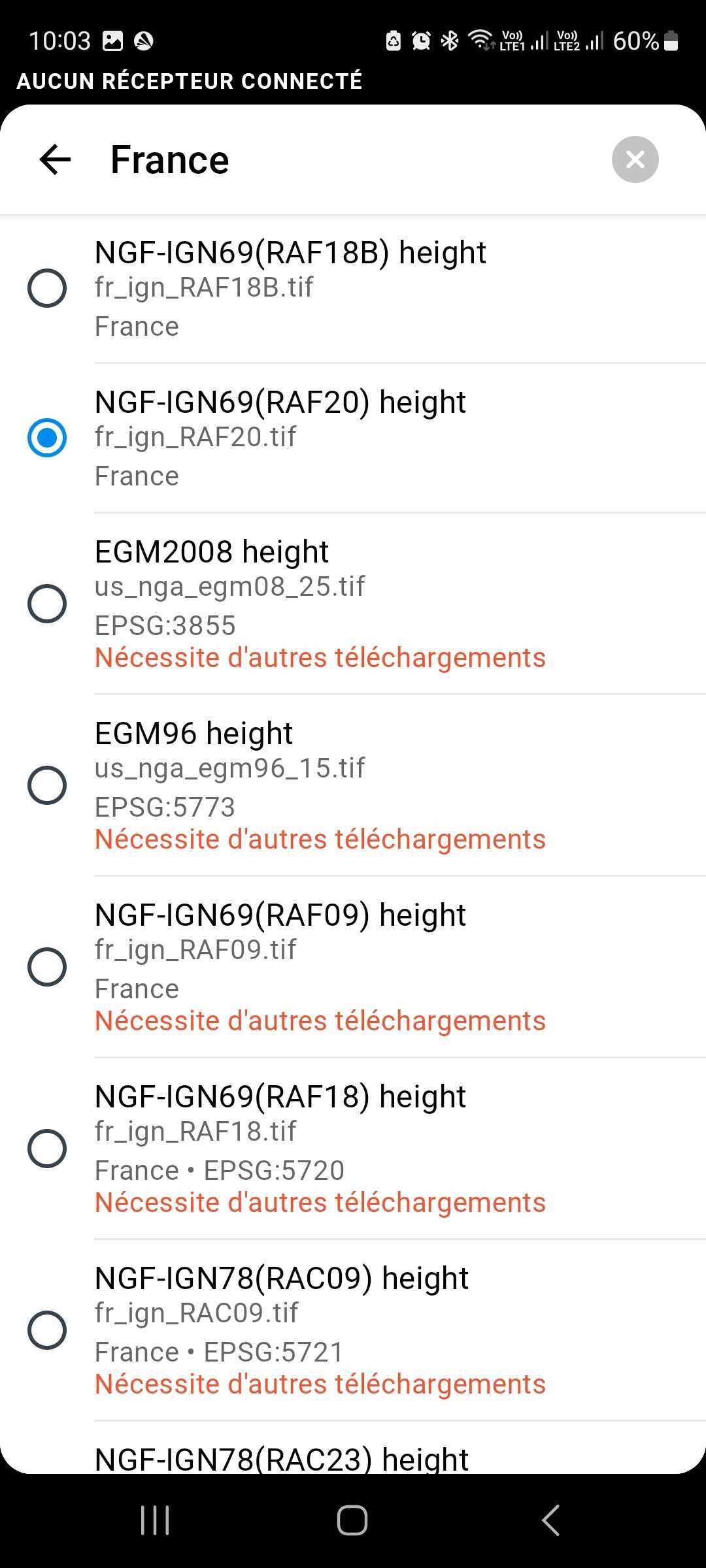 Choix des références verticales dans Emlid Flow
