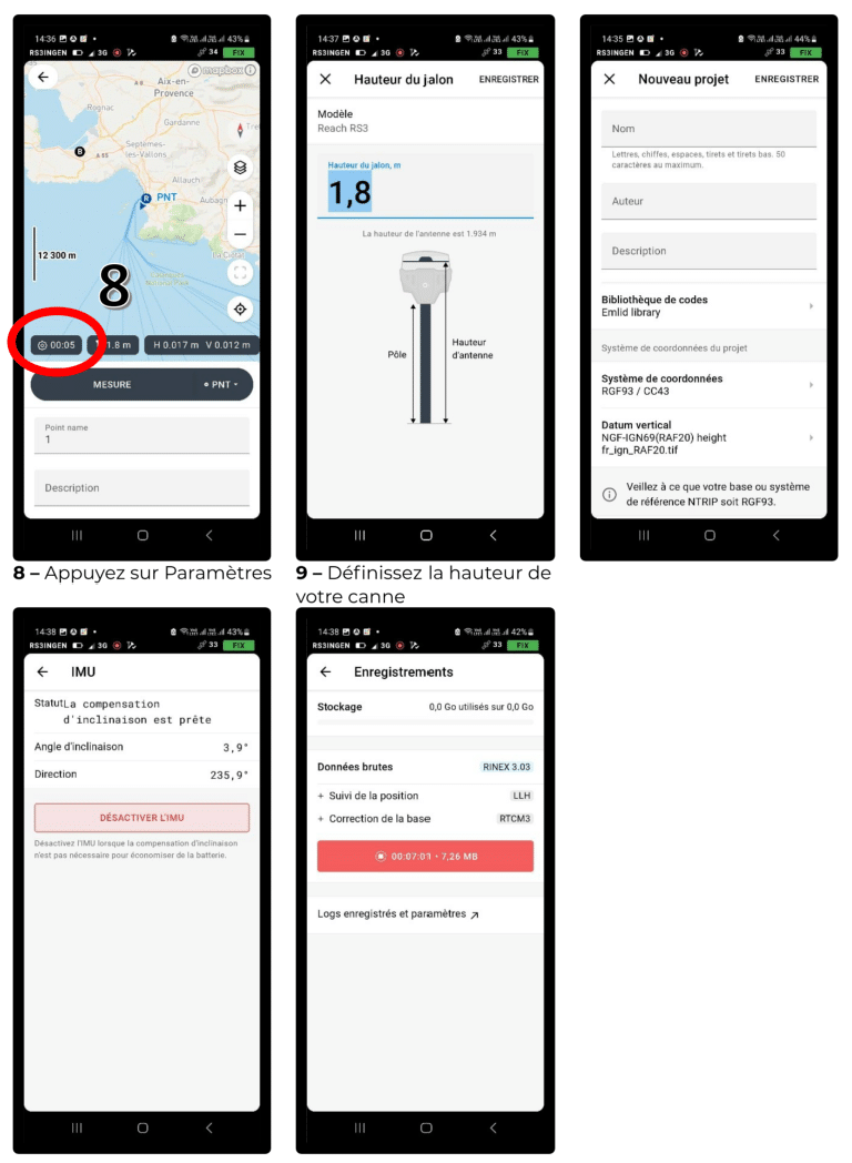 Paramétrage Compensation d'inclinaison Reach RS3
