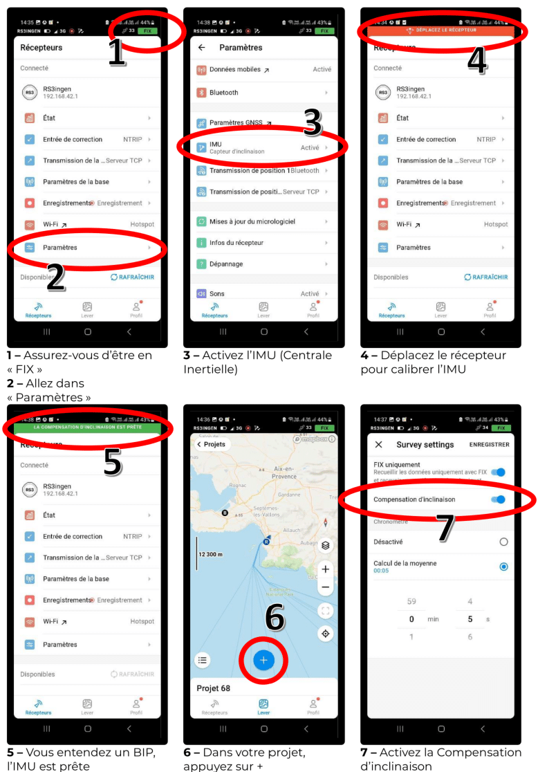 Activation de la compensation d'inclinaison avec le reach RS3
