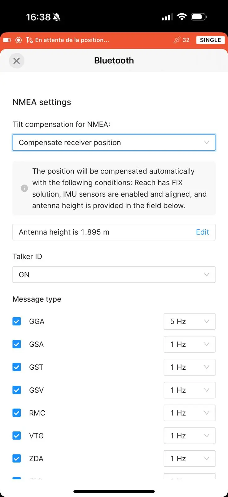 Transmettre compensation inclinaison NMEA Bluetooth